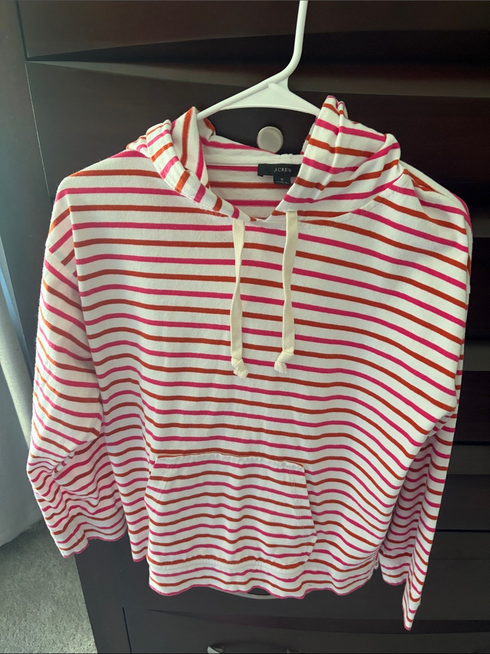 J. Crew Red & Cream Striped Drawstring Hoodie